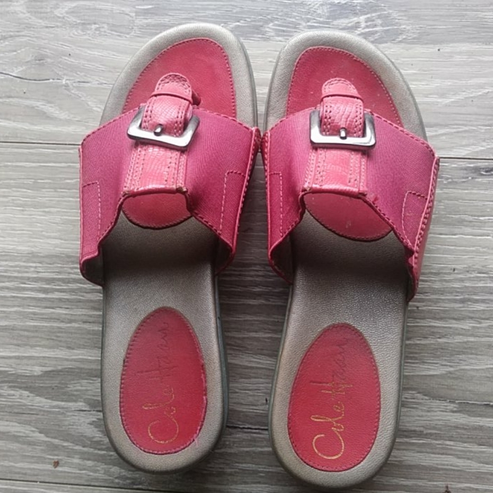 Cole Haan red leather thong platform sandals
